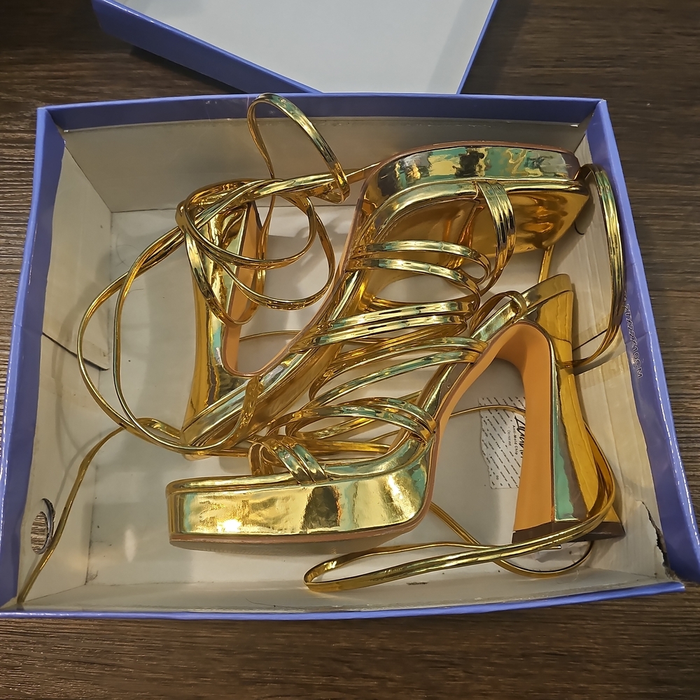 Gold Strappy Women's Heels